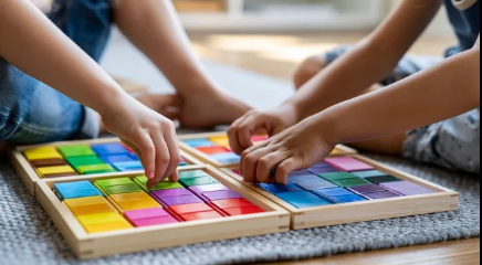 Colorful Montessori tiles activity